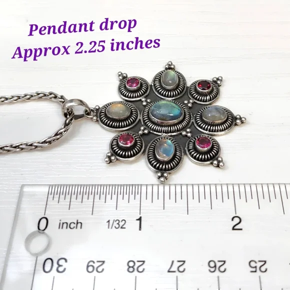 Suarti Sterling Silver Multi Stone Large Starburst or Flower Pendant Necklace - Picture 5 of 10